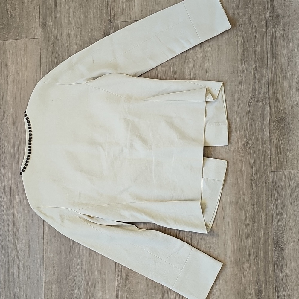 Lafayette 148 Linen Embellished Wood Beaded Cream Jacket Size 8 - Picture 7 of 8